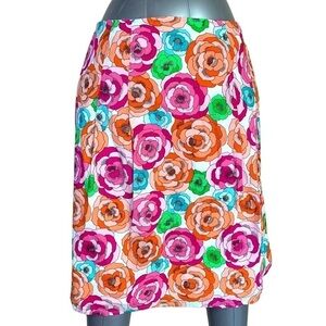 Size 10 Colorful Floral Print A Line Zip Closure Cotton Rose Vibrant Medium